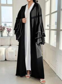 Al Najma 女士简约优雅阿拉伯长袍、休闲日常服装、朴素长袍 - 黑色 - 查看 5