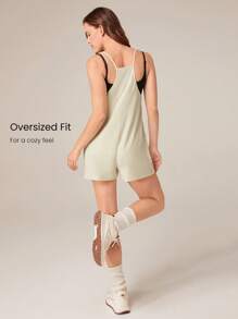 GLOWMODE Modal Ribbed Easy Move Spaghetti Straps Romper Jumpsuit With Side Large Pocket Daily Casual Spring Summer