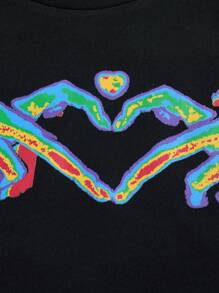 Girls' Black Minimalist Neon Graphic Print Round Neck Short Sleeve T-Shirt