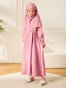 Tween Girls Grey & Pink Ruffle Hem Long Sleeve Dress - Pink - View 6