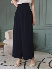 DAZY Women High Waist Pleated Loose Solid Color Wide Leg Pants Work Women Clothes