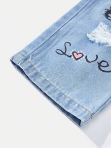 Baby Girls' Versatile Comfortable Cute Casual Vacation Fashion Cute Butterfly Printed Inelastic Uneven Waist Denim Trousers, Lightweight Spring/Autumn - Medium Wash - View 6