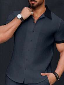 Manfinity Homme Men's Casual Simple Contrast Trim Short Sleeve Shirt