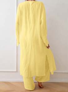 Swim Chiccia 女士和服休闲长袖纯色宽松裤套装