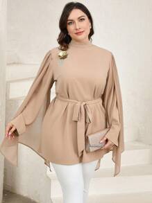 Veilorie Plus Size Women 3D Floral Emblemed Poncho Top, Elegancki Styl Retro