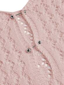 Breezaya Women Solid Color Long Sleeve Hollow Simple Long Sweater Dress - Baby Pink - View 5