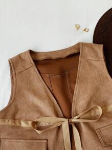 SHEIN EZwear Veste de gilet casual pour femmes avec décoration de nœud en couleur unie