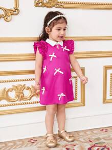 SHEIN Jolie robe d'été pour bébé fille, violette, avec col en nœud papillon - Rose vif - Voir 4