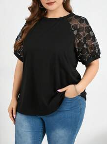 SHEIN Essnce Camiseta sin mangas de mujer talla grande de primavera y verano, estilo casual y holgado, cómoda para el uso diario, con bordado tridimensional y diamantes, atuendos de verano para mujer, ropa de iglesia para mujer, top brillante, blusas para curvas