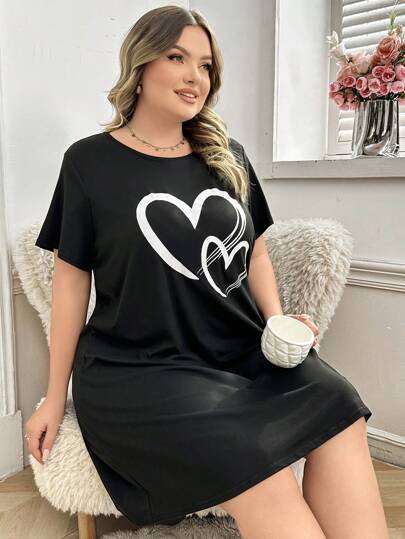 Soft, Skin Friendly Heart Graphic Print Nightgown view 5