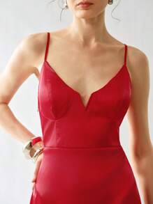 Elenzga 时尚编织缎面细肩带优雅婚礼季女式短裙 - 紅色 - 查看 7