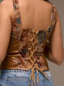 MUSERA Kunstleder Haken und Öse Blumen Korsett Top Festival Western Sommer Urlaub Ibiza, Herbst, Winter - Braun - Übersicht 5