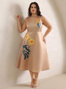 Anewsta Robe de vacances élégante et romantique à imprimé floral sans manches pour femme