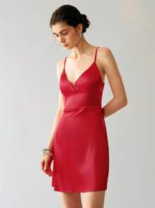 Elenzga 时尚编织缎面细肩带优雅婚礼季女式短裙 - 紅色 - 查看 4