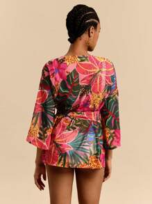 Travachic Vacation Chiffon Printed Women's Kimono Cover Up For Summer Beach Vacation - Blue and White - View 2