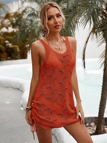 Swim Vcay Women's Solid Color Hollow Backless Cover Up Dress For Vacation - Redwood - View 2