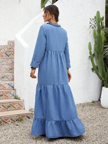 Vivid Eden 女士休闲宽松长款牛仔连衣裙，蓝色