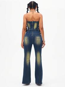 Jeanoix Mono estilo retro americano con escote halter, nuevo monos de pierna acampanada ajustados y desgarrados, sexy para primavera/otoño