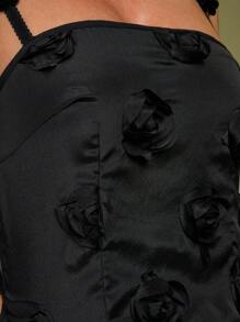 COSMINA 女士优雅性感纯色 3D 花卉装饰露背吊带背心 - 黑色 - 查看 5