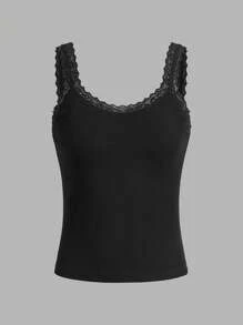 SHEIN Essnce 3pcs Lace Top White Tank Top Women's Casual Versatile Simple Lace Trim Camisole