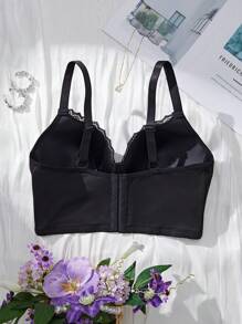 Bralette casual de talla grande, de unicolor, con parches de encaje y tirantes de espagueti