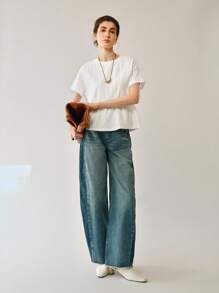 Uhlyne 女士圆领宽松短袖 T 恤上衣，休闲日常穿着