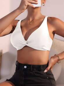 Swim Vcay Simple Solid Color Casual Daily Wear Swimwear Top For Summer Beach Vacation