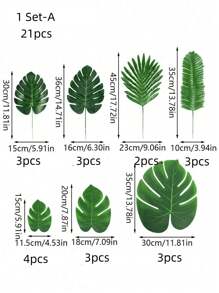 SHEIN 21 buc-frunze de palmier artificiale 7 feluri mari, mici, verde, frunze de palmier false, cu tulpini, pentru junglă, hawaian, luau, decorare pentru masă, nuntă, aniversare, decorare pentru petreceri tematice