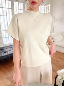 DAZY 女士休闲高领针织毛衣，简约时尚，适合日常穿着 - 杏色 - 查看 6