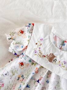 Vintaside Kids Young Girl Cute Rabbit Allover Print Puff Sleeve Dress - Multicolor - View 4