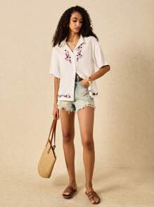 Poéselle 女士简约时尚休闲长袖衬衫，日常穿着 - 白色 - 查看 4