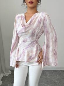 Modelyn Women Loose Purple Long Sleeve Tie Waist Blouse Fall Cloth For Women - Purple - View 5