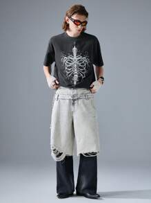 NEON BLANC Men's Street Fashion Black Print Crew Neck Short Sleeve T-Shirt - Black - View 6