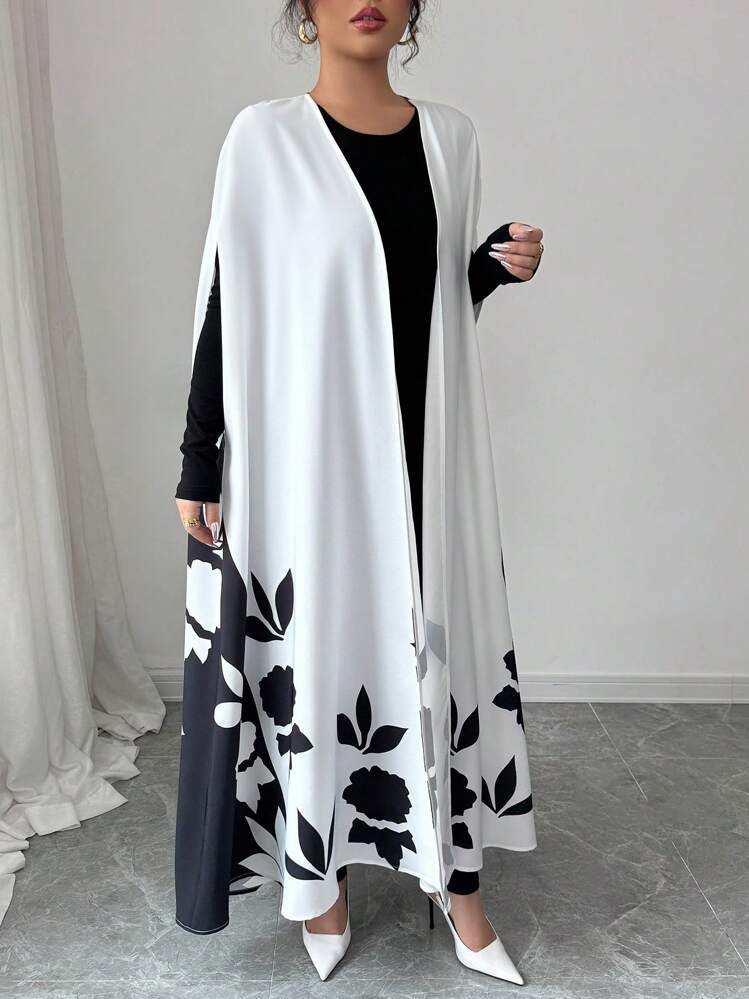 Elenzga معطف نسائي بأكمام خفاش وطباعة زهور طويل