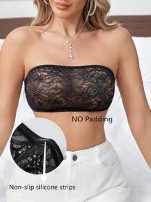 Women Minimalist Form-Fitting Sheer Lace One-Shoulder Bra