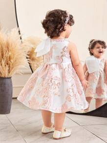 SHEIN Vestido de niña bebé de verano lindo y elegante con estampado floral y moño