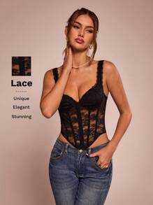 SHEIN BAE Fancy Lace Patchwork Corset Seam And Asymmetrical Hemline Cami Top