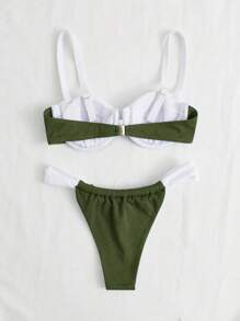 SHEIN Swim Bikini de 2 piezas con contraste de color acanalado y sexy para mujer, traje de baño de playa de verano