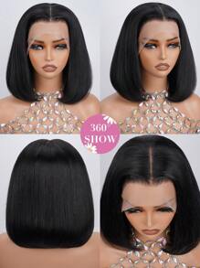 13x4 Transparent Lace Front Bob Wig Human Hair 180% Density Straight Pre Plucked Natural Hairline Install For Women Natural Color - 9AM Hair Sport Vacation Travel Festival Prom Outdoor Cosplay Campus School Beach Wedding Camping Holiday Outfits Summer Outfits Vacay Vibes Charm Elegant Casual Y2k Fashion Styles Ss25 Breathable Cap Heat - SNatural - View 3