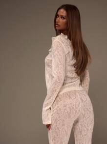 MUSERA Hook And Eye Lace Ruffle Long Sleeve Top Western Fall Autum Winter Bridal Wedding Hen Do Bachlorette - Cream - View 3