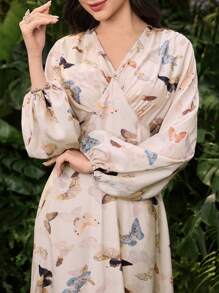 Modelyn Women's V-Neck Long Sleeve Butterfly Print Casual Long Dress Fall Cloth For Women - Multicolor - View 2