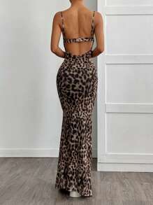 SHEIN EZwear Women's Long Casual Dress, Simple Fashion Leopard Print Strap, Daily Wear - Multicolor - View 2