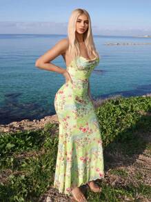 Sweetina Floral Print Backless Cami Dress For Summer Vacation,Sun Dress - Multicolor - View 6