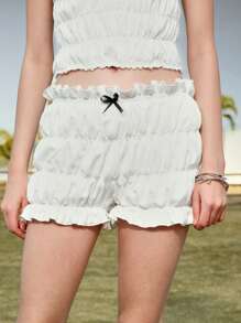 ROMWE Kawaii Cute Cake Bubble Design Women's Shorts With Bow Decor & Frill Hem