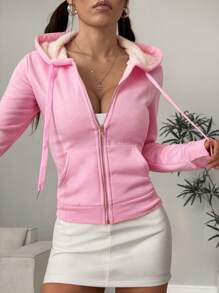 Flirla Sudadera con capucha de felpa elástica de corte ajustado y estilo vintage americano con bolsillos, para mujeres en graduación, regreso a la escuela, graduación, maestros, sudadera de regreso a la escuela para otoño