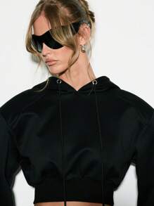 KIZN 抽绳潜水短款连帽衫 - 黑色 - 查看 3