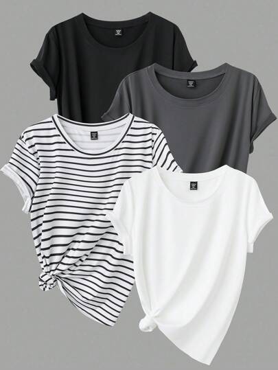 Calvaya Camiseta de manga corta con cuello redondo casual y versátil en talla extra grande