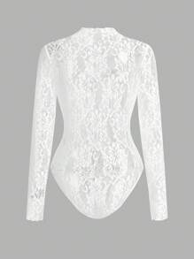 Opulessa Solid Color Knit Lace Slim Fit Long Sleeve Bodysuit & Pants 2pcs Women Set