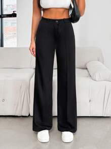 EURMUSE 女士纯色前扣口袋休闲裤，日常穿着