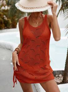 Swim Vcay Women's Solid Color Hollow Backless Cover Up Dress For Vacation - Redwood - View 6